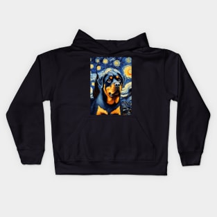 Rottweiler Dog Breed in a Van Gogh Starry Night Art Style Kids Hoodie